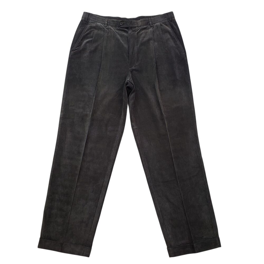 Zanella Austin Dress Pants Mens 38 Cuffed Moleskin Pleated Dark Taupe Italy